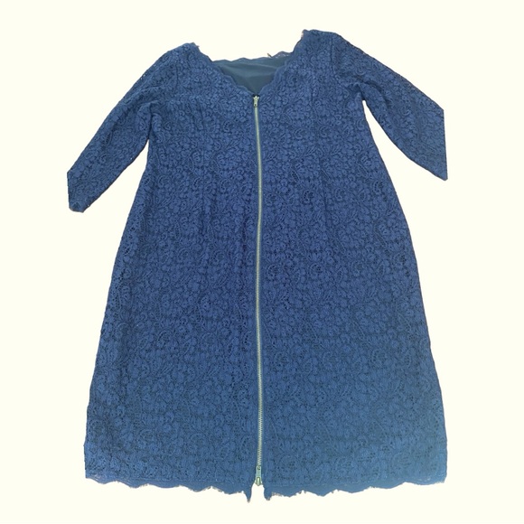 Adrianna Papell | Dress Lace 3/4 Sleeves Navy Blue Mother of the Bride- 16W - Picture 8 of 12